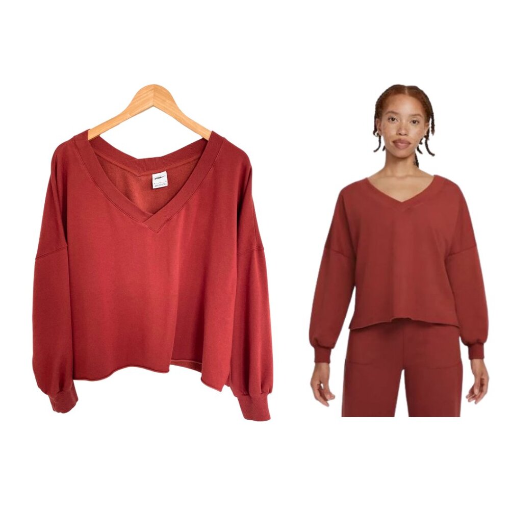 Nike Yoga Sweatshirt Women Medium Redstone Brown Rust Red Luxe Fleece DA0772-670